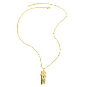 18K gold plated Virgin Mary pendant necklace with green and clear zircon stones