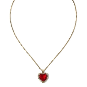 Elegant gold necklace featuring a red heart pendant with a halo of sparkling zircons