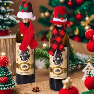 Christmas red and black buffalo plaid wine bottle covers with hats and scarves set