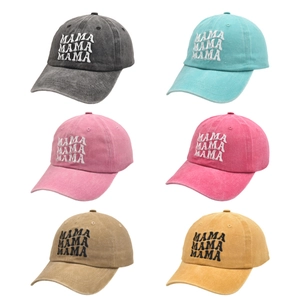 Distressed cotton baseball caps with MAMA embroidery in six assorted vibrant colors