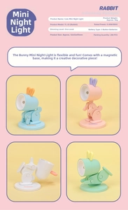 Detailed size chart and specifications for the mini rabbit LED desk lamp model TL-25