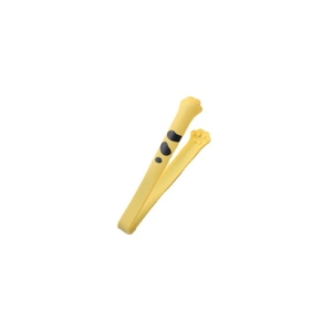 Cute yellow cat paw silicone food tongs for kitchen, BBQ, and bread serving on white background