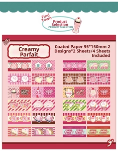 Macro detail of Cream Parfait stickers showing coated paper texture and cute dessert motifs