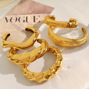 Irregular Lava Texture Gold Stainless Steel Open Bangle For Women Heavy Metal Bangle Trendy Personality Fashion Jewelry
