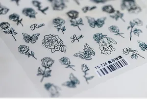 Macro de stickers pour ongles ultra-fins aux motifs de roses, lapins et papillons