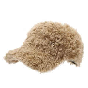 Braune Teddy-Fleece-Baseballkappe mit funkelndem R-Buchstaben-Logo aus Metall