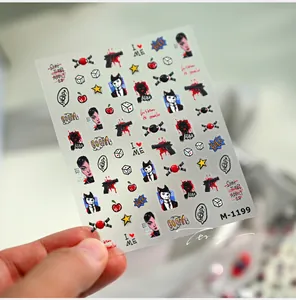 Close-up of M-1199 nail art stickers with graffiti gun and portrait elements