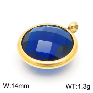 Deep blue birthstone pendant in gold bezel setting for DIY jewelry, 14mm width