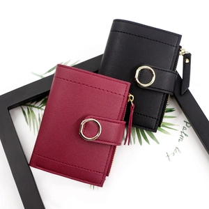 Portefeuille Court en Cuir PU pour Femmes Avec Fermeture Éclair Fermoir Anneau en Métal Urbain Simple Couleur Unie Texture Litchi Porte-monnaie Porte-cartes