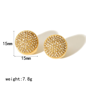 18K gold plated stainless steel pave hoop earrings with cubic zirconia, 15mm diameter