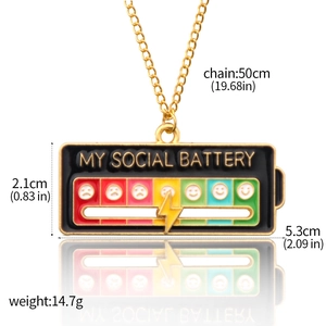 Detailed view of social battery necklace pendant with dimensions and weight specs