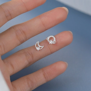 925 Sterling Silver Asymmetric Planet Moon Stud Earrings Inlaid With Zirconia Fine Jewelry Celestial Earrings For Women Daily Gift