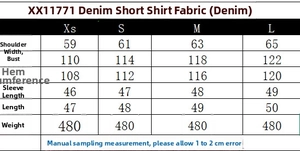 Tableau des tailles détaillé pour ensemble chemise courte et jogging large en jean