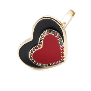 Schicker goldener Herzring mit roter Emaille und bunten Zirkonia-Mikroeinlagen