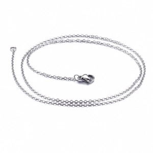 Polished stainless steel link chain with lobster clasp on a clean white background