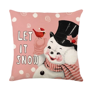 Pink Christmas pillowcase featuring a cute snowman design with Let It Snow typography