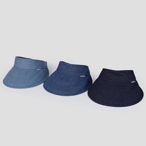 Detailed weave texture of breathable denim blue sun visors in three gradient shades