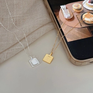 Minimalist S925 sterling silver square pendant necklace in silver and gold finishes