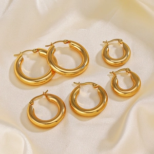 Orecchini A Cerchio Minimalisti In Acciaio Inossidabile Placcato Oro 18K Geometrici Tondi Gioielli Per Donna