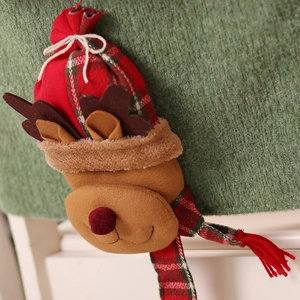 Christmas reindeer chair cover with 3D doll design for festive holiday dining decoration