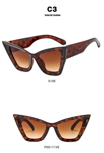 Detail view showing side and positive angles of leopard print cat eye sunglasses