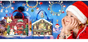 Kids DIY Christmas advent calendar box with charm bracelets and festive beads