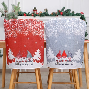 Christmas Chair Back Covers Linen Burlap Gnome Snowflake Printed Festive Dining Room Decor Nordic Style