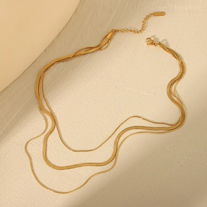 Three-layered 18K gold plated stainless steel snake chain necklace for women
