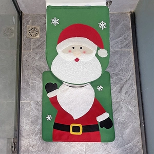 Christmas toilet seat cover and rug set with Santa Claus design for bathroom decoration