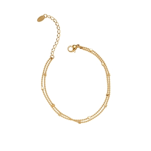 Elegant 18K gold-plated double-layer stainless steel bracelet with square charms for women