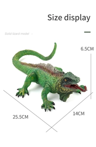 Size display of a solid green lizard toy model with detailed scale texture and dimensions