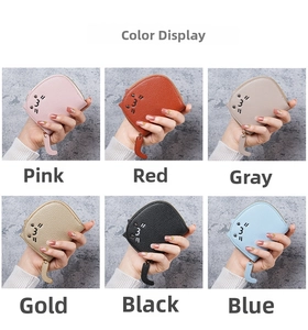 Close-up of litchi texture PU leather cat-shaped coin purses in six vibrant colors