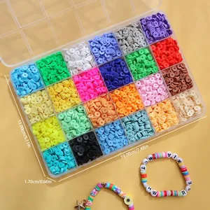 Kit perline heishi colorate in pasta polimerica in scatola a 24 scomparti con lettere