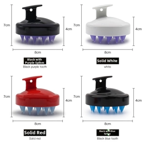 Detailed size specifications for silicone scalp massager brushes in four color variants