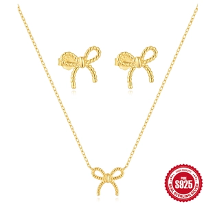 Ensemble de Bijoux Nœud en Argent Sterling 925 Design Corde Torsadée Plaqué Or Collier Boucles d'Oreilles Ensemble pour Femmes Accessoire