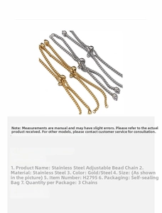 Detailed view of adjustable stainless steel bead chains in gold and silver finish