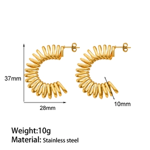 Detail view of gold stainless steel spring earrings showing 37mm size and dimensions