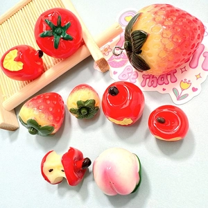 3D resin fruit charms featuring strawberries and apples for DIY jewelry and crafts