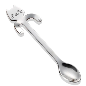 Minimalist 304 stainless steel coffee spoon with a creative silver cat handle design