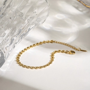 Golden titanium steel heart chain bracelet on fabric with lobster clasp and extender