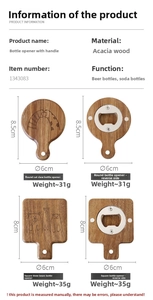Detailed specs of acacia wood magnetic bottle openers with custom laser engraved animal icons