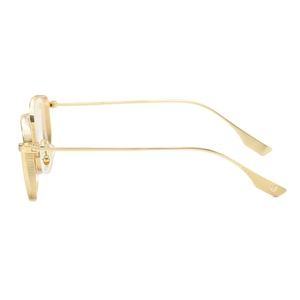 Japanese style gold alloy eyeglass frames with side textures for men on white background
