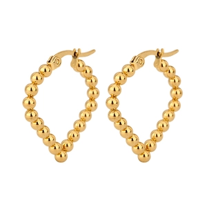 Polished gold beaded V-shaped hoop earrings made of high-quality stainless steel