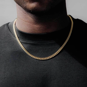 18K gold plated stainless steel Cuban link chain necklace for men in hip-hop style