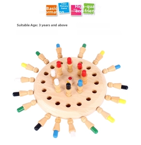 Macro detail of wooden color memory chess pieces on a round base for kids' early learning