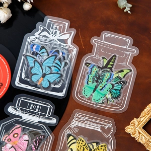 Transparent PET butterfly stickers in bottle silhouettes for DIY journaling and crafts