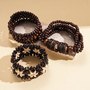 Retro multi-layer coconut shell wood bead bracelets with ethnic vintage natural design