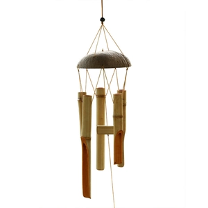 Handcrafted bamboo wind chime with coconut shell top for garden and home decoration
