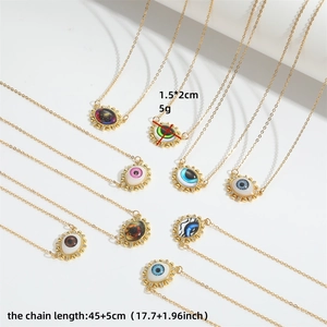 Colorful Devil's Eye pendant necklaces in gold plating with dimensions and weight specs