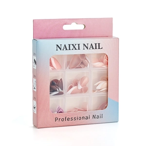 French manicure press-on nail kit with 108 glossy pieces in nine solid colors box set